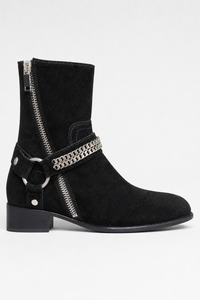 Bottines en Daim Noir à Chaîne et Harnais