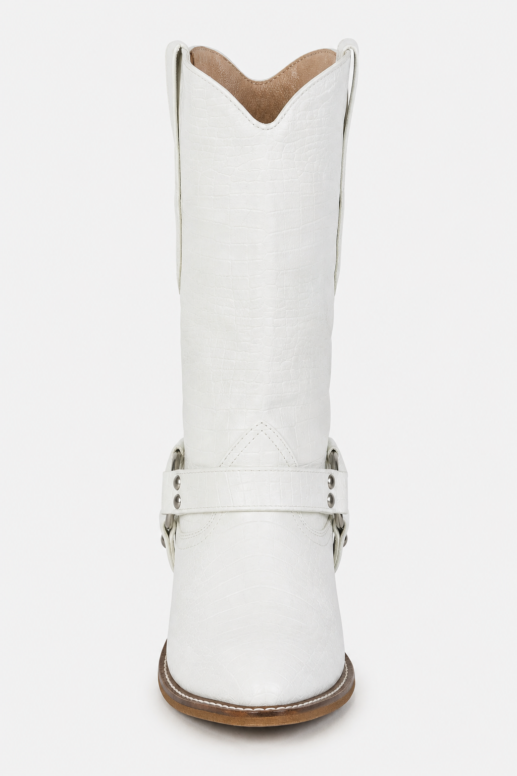 Bottes Santiags Blanches à Effet Croco et Sangle Harnais