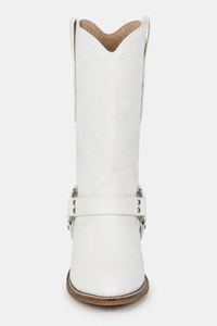 Bottes Santiags Blanches à Effet Croco et Sangle Harnais