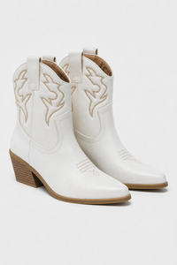 Bottines Santiags Blanches à Motifs Brodés