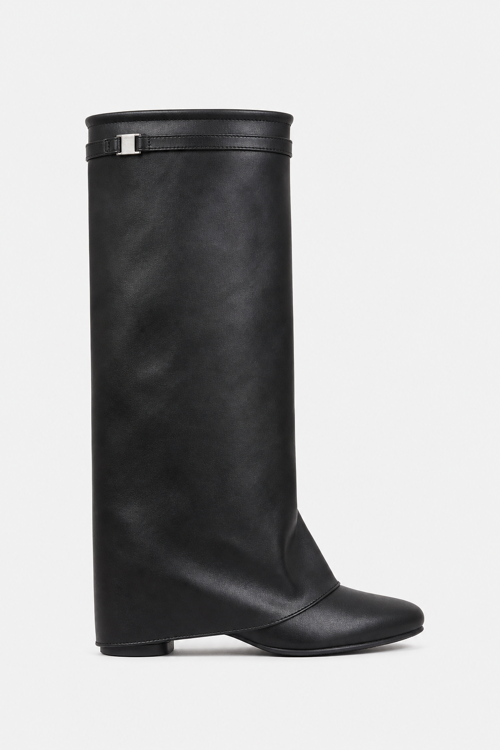 Bottes Mi-Mollet Plissées Noires à Bout Pointu