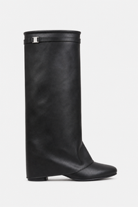 Bottes Mi-Mollet Plissées Noires à Bout Pointu