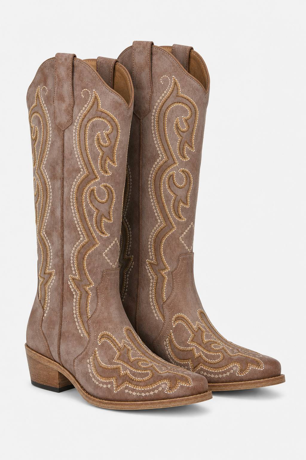 Bottes Santiags Taupe Vieilli à Broderies Dorées