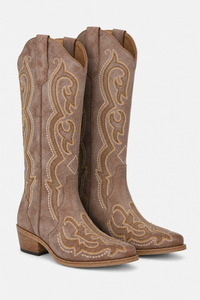 Bottes Santiags Taupe Vieilli à Broderies Dorées