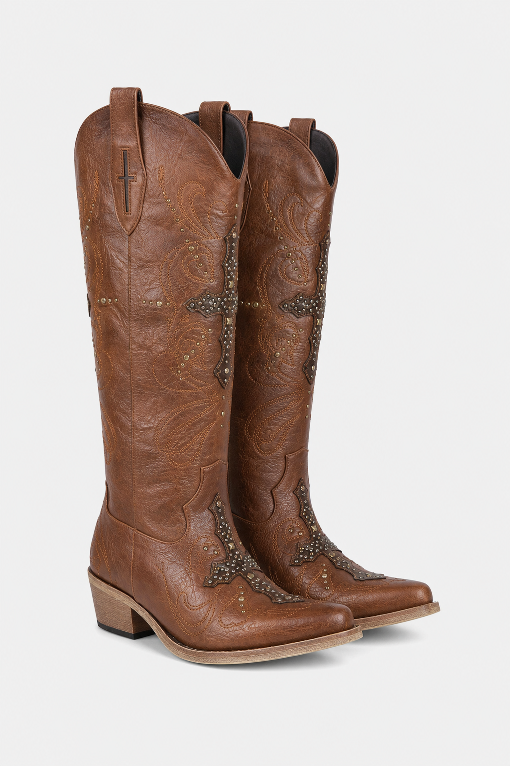 Bottes Santiags Marron à Croix Brodées et Rivets