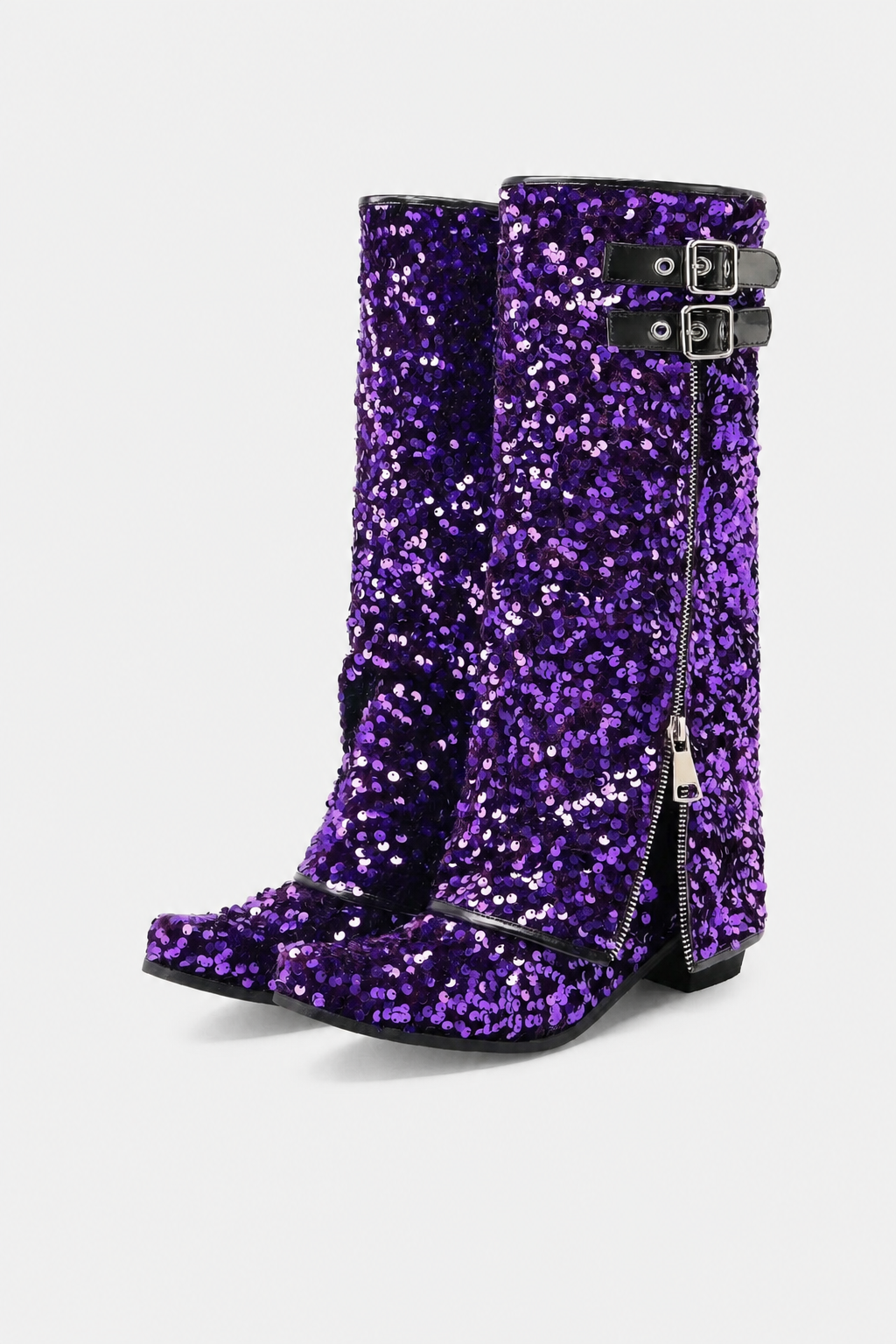Santiags à Paillettes Violettes avec Boucles et Zips