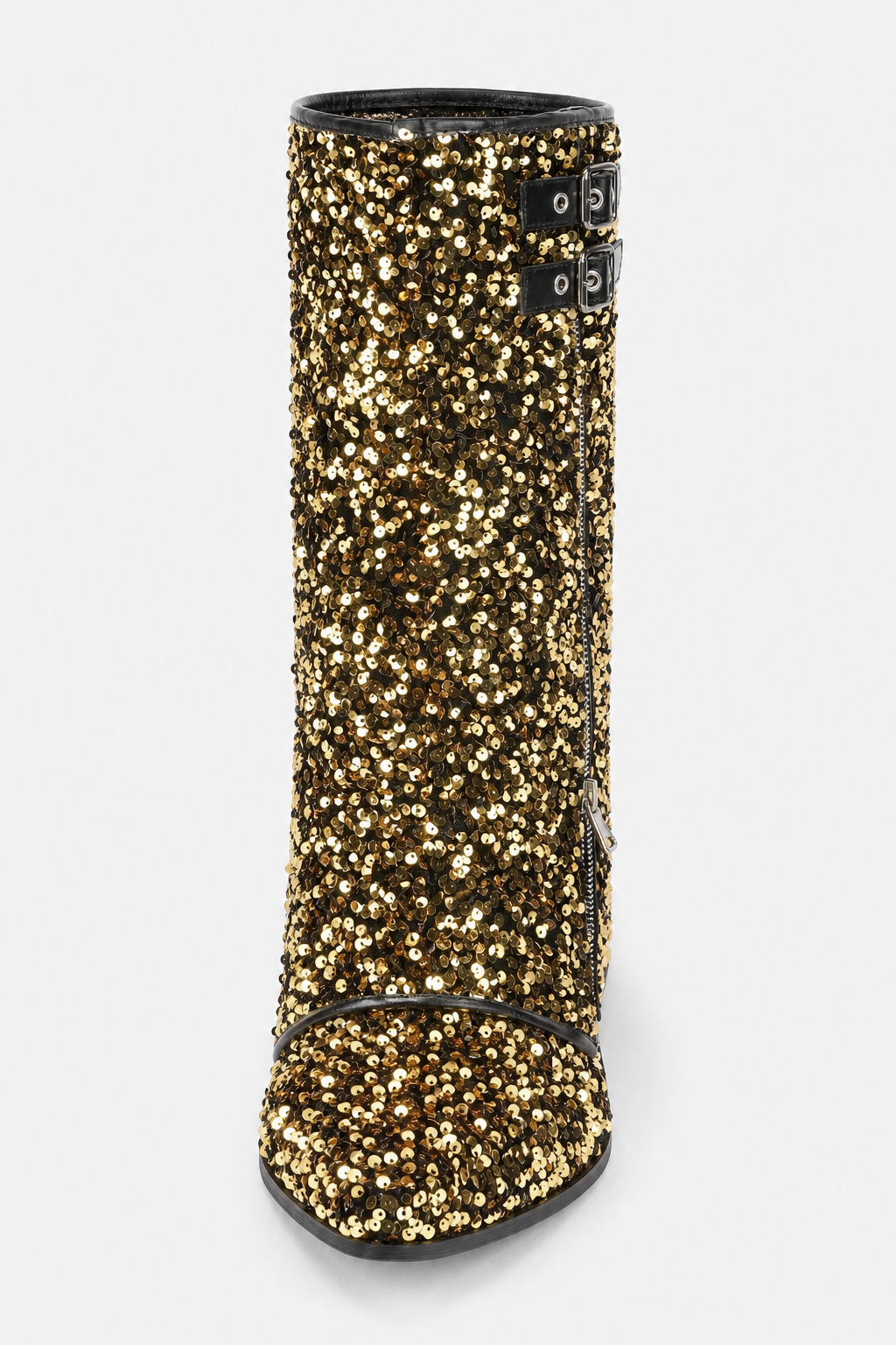 Bottes Santiags à Paillettes Dorées et Boucles Noires