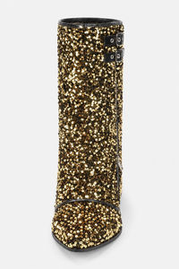 Bottes Santiags à Paillettes Dorées et Boucles Noires