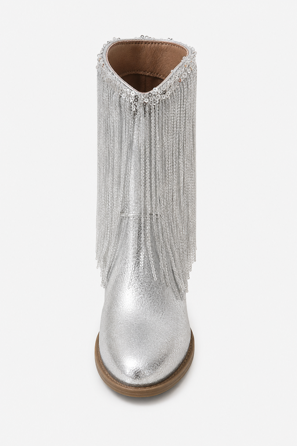 Bottines Argentées à Franges de Paillettes et Talon Carré