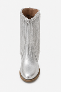 Bottines Argentées à Franges de Paillettes et Talon Carré