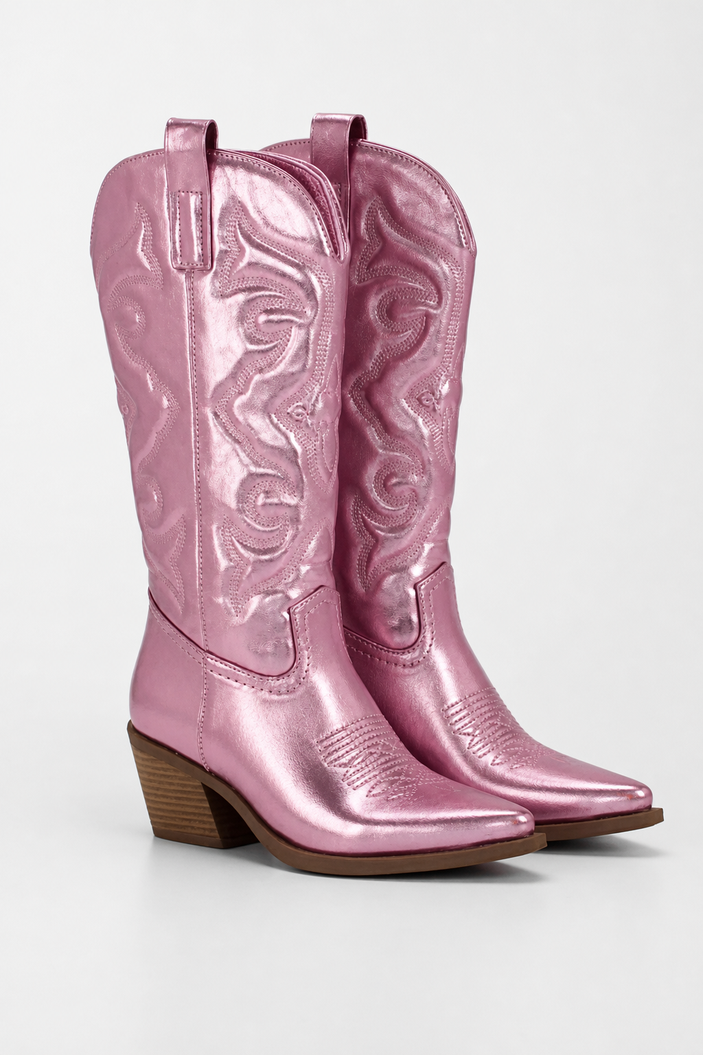 Bottes Santiags Rose Métallisé à Broderies