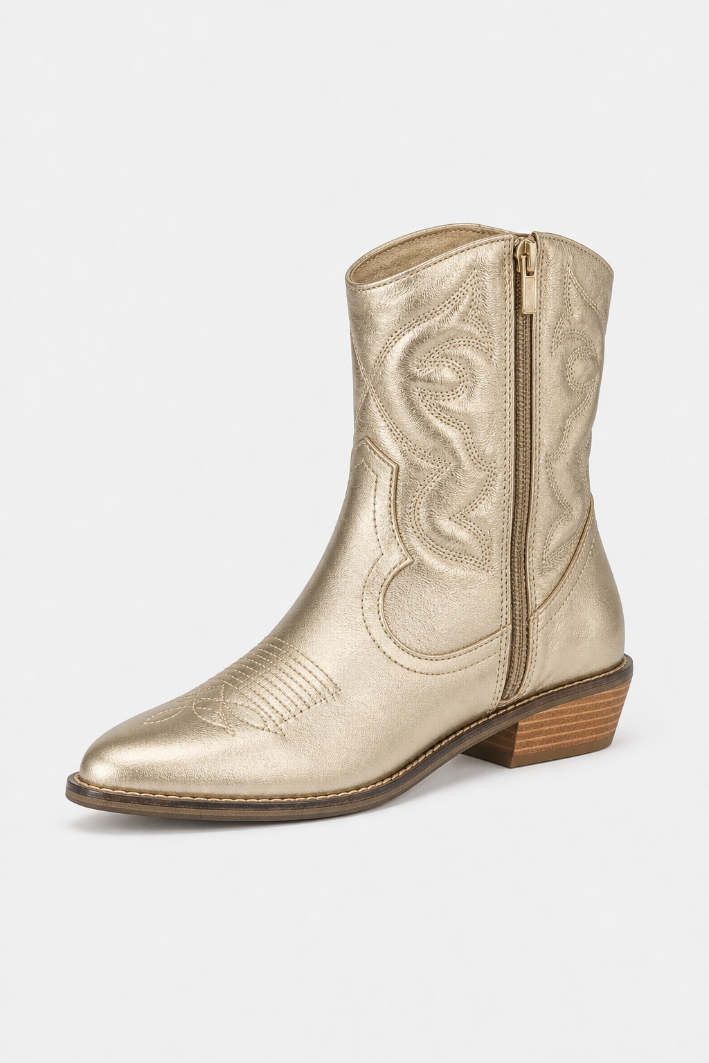 Bottes Santiags Dorées Métallisées à Broderies