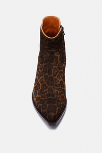 Bottines Santiags en Daim Marron à Imprimé Léopard