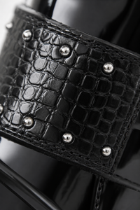 Bottines Homme Noires Vernies à Bout Pointu Croco et Boucle