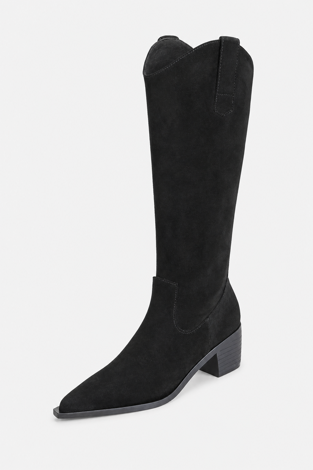 Bottes Santiags Hautes en Daim Noir à Bout Pointu