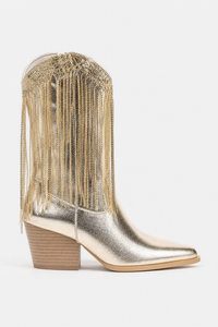 Bottes de Cowboy Dorées à Franges Pailletées