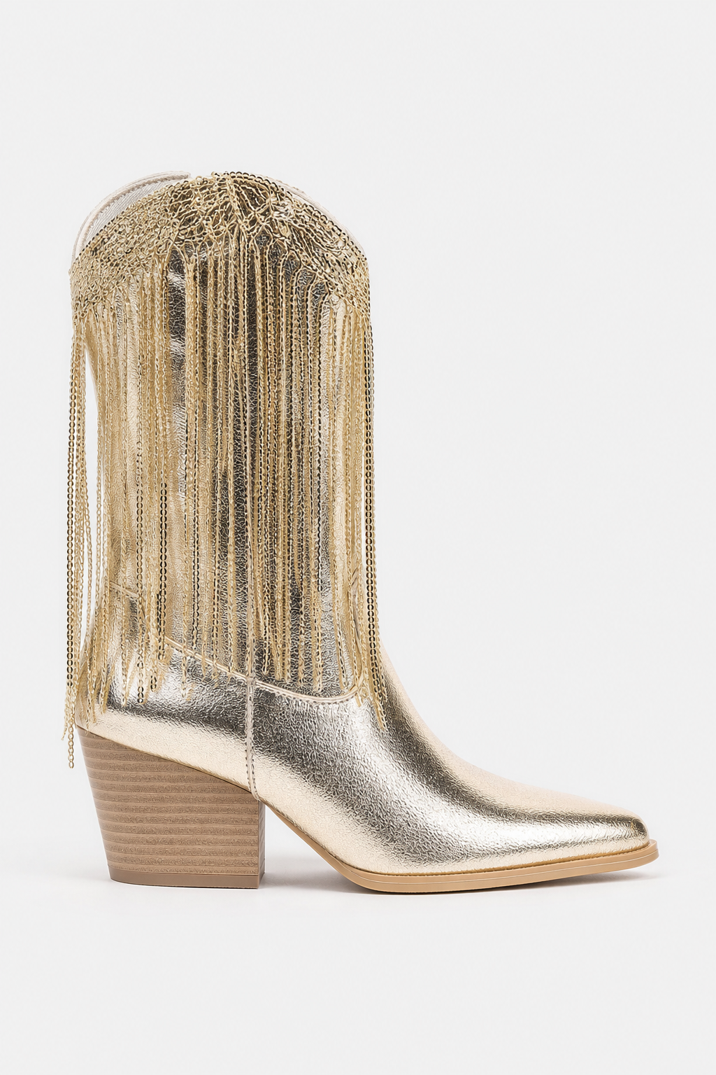 Bottes de Cowboy Dorées à Franges Pailletées