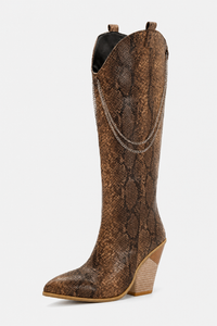 Bottes Santiags Marron Imprimé Serpent à Chaînes