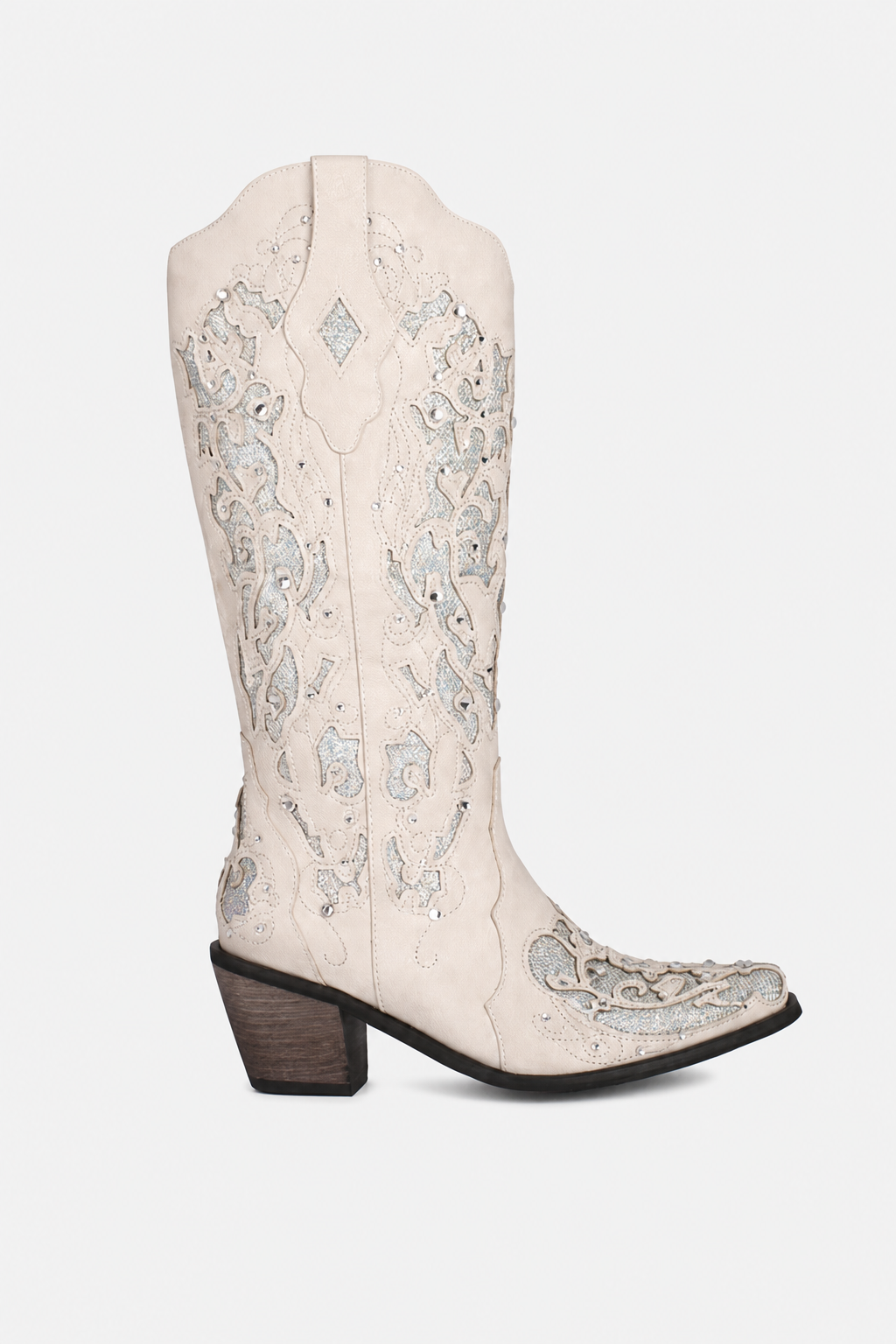 Bottes Western Crème à Broderies Argentées Brillantes