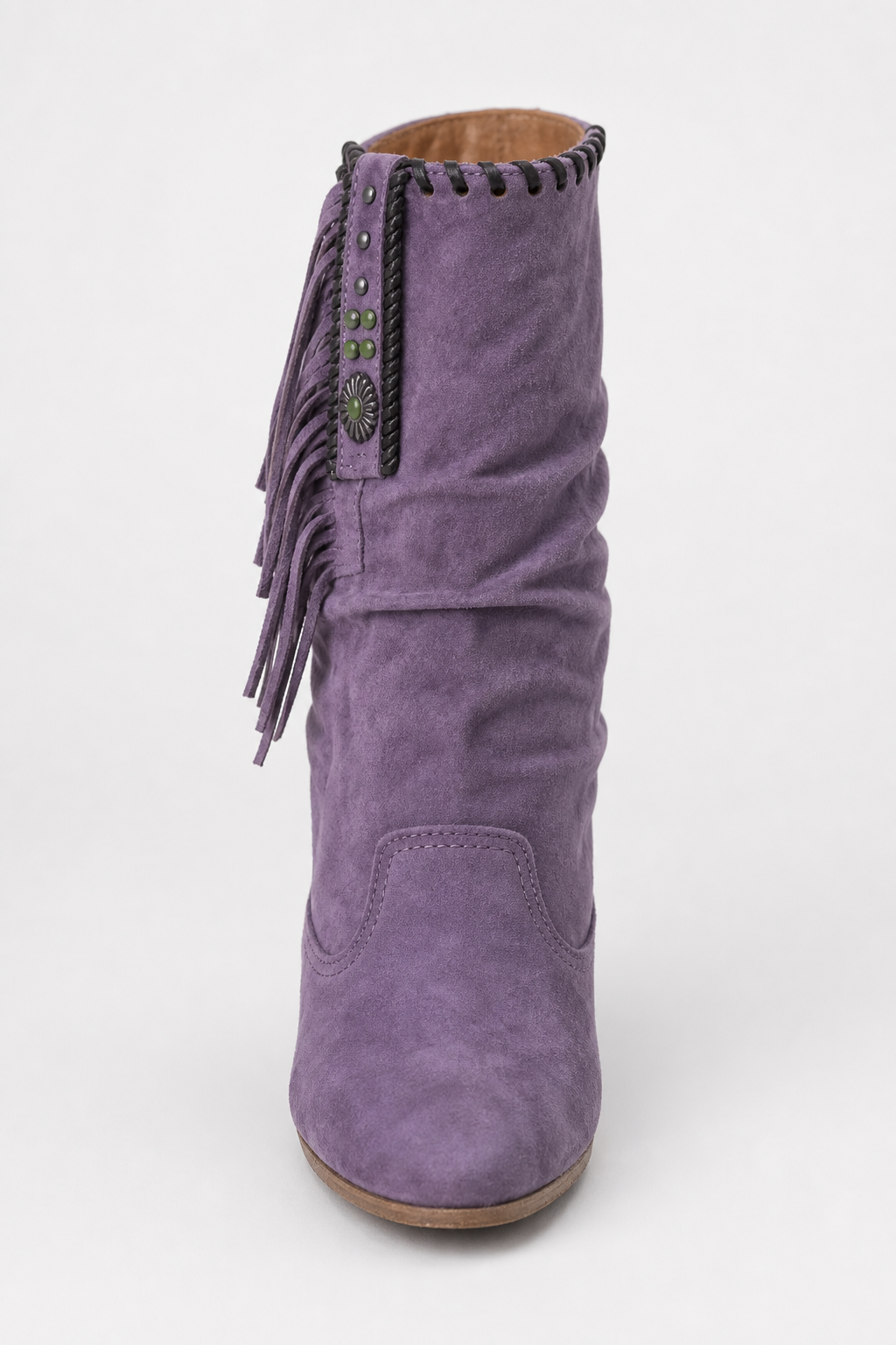 Bottes Western en Daim Violet à Franges Mi-Mollet