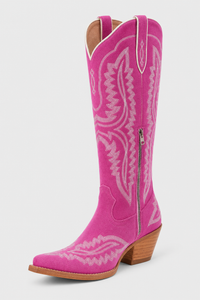 Bottes Santiags en Daim Fuchsia avec Broderies