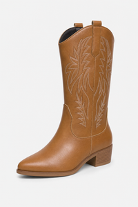 Bottes Santiags Mi-Mollet Camel à Motifs Western Brodées