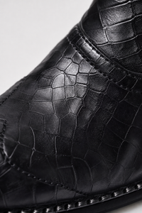 Bottines Homme Noires Façon Croco à Bout Pointu Métal