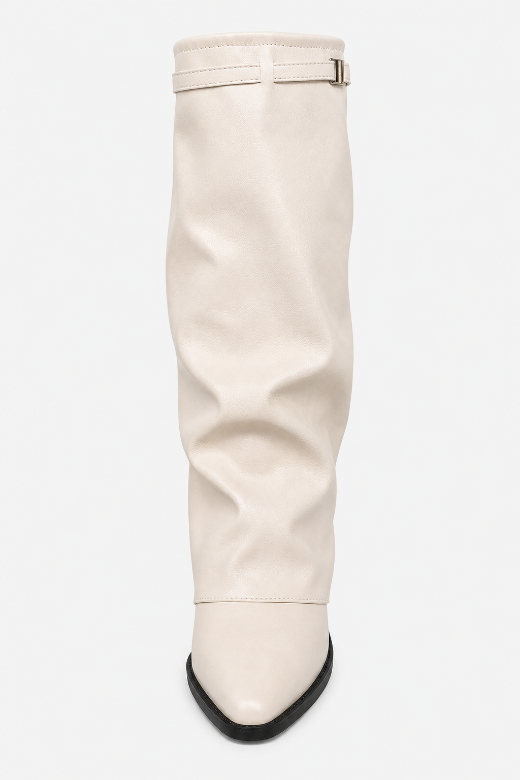 Bottes Mi-Mollet Tombantes en Similicuir Crème
