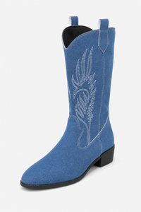 Bottes de Cowboy en Jean Bleu à Broderies Western