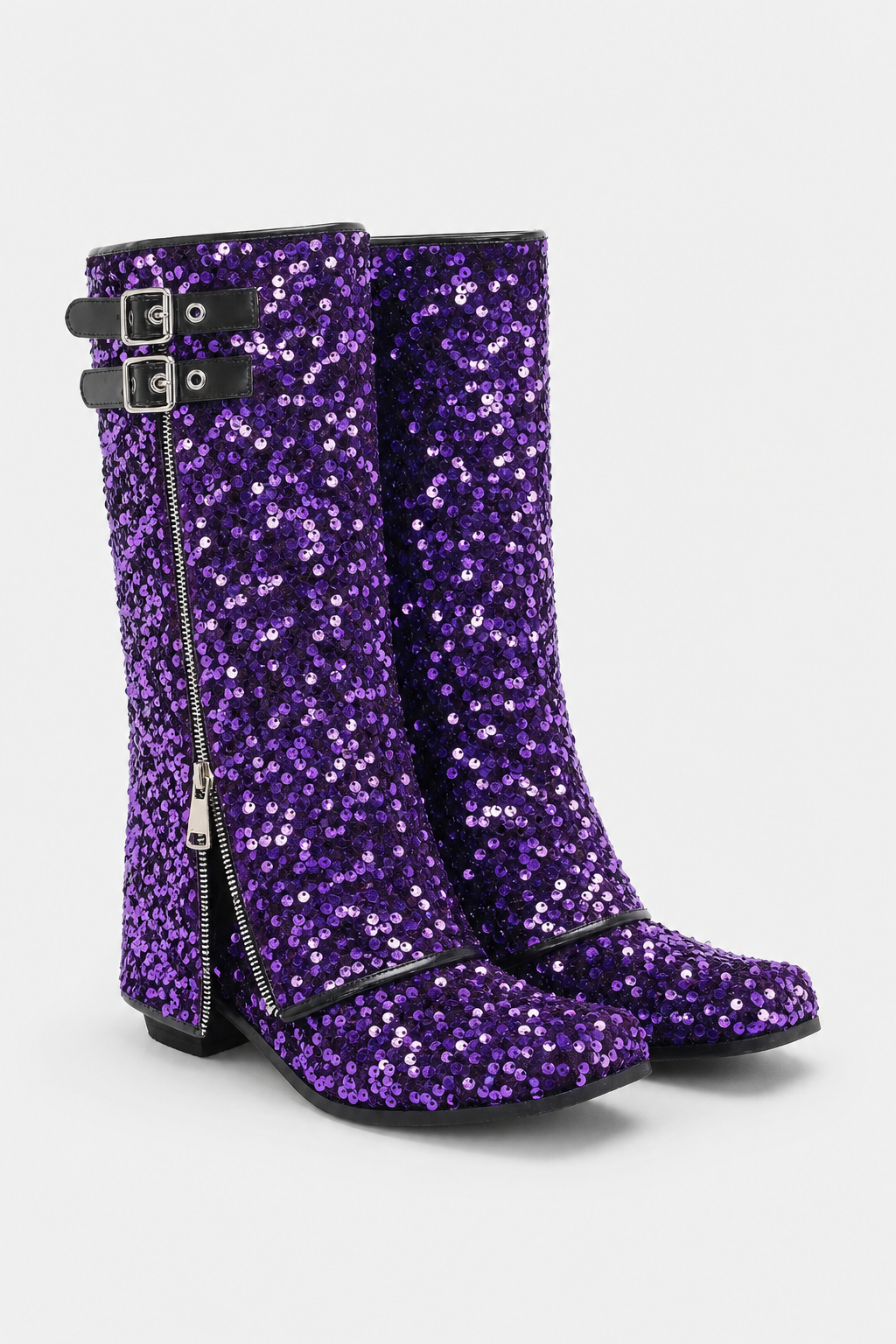 Santiags à Paillettes Violettes avec Boucles et Zips