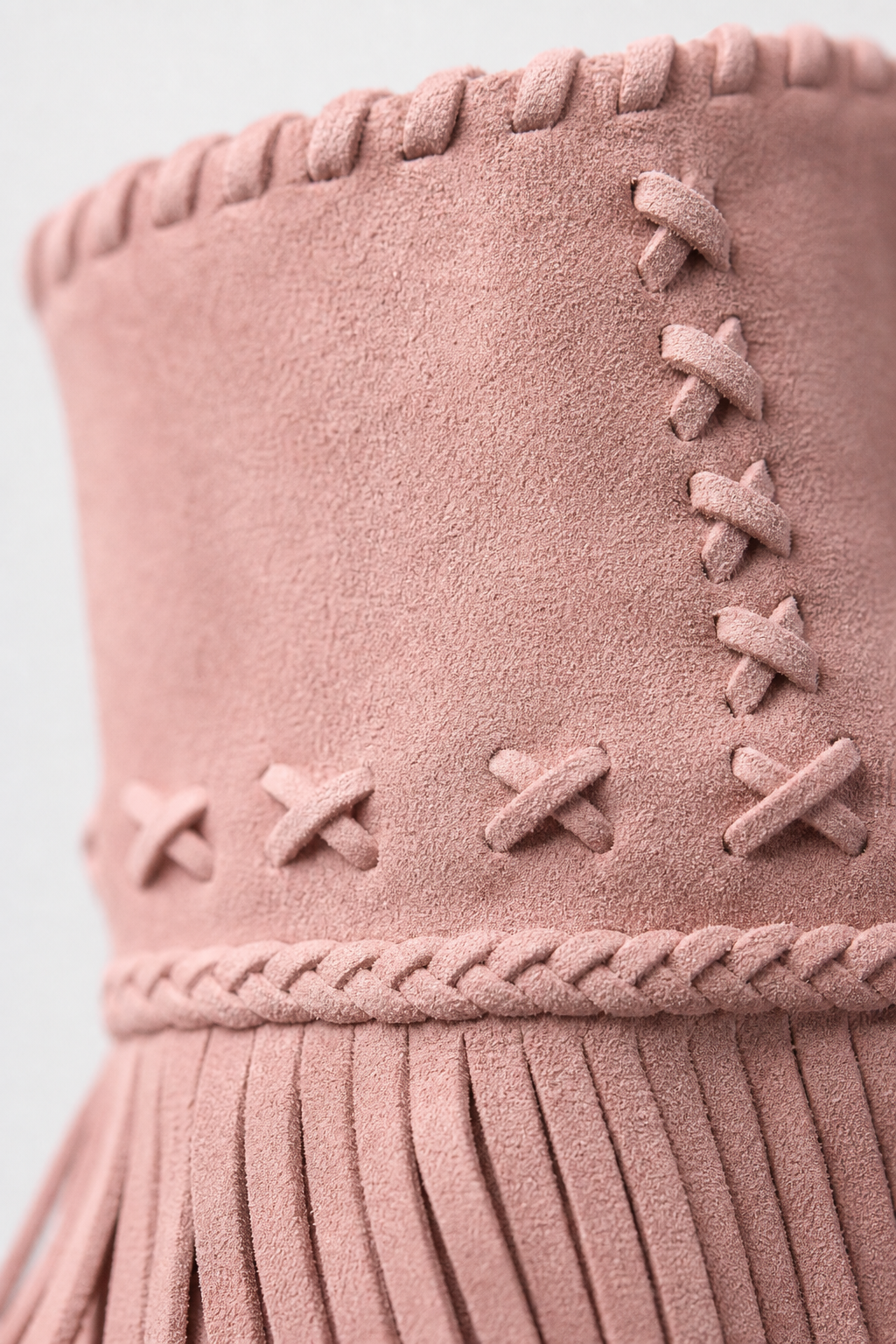 Bottes Santiags en Similicuir Rose Poudré à Franges