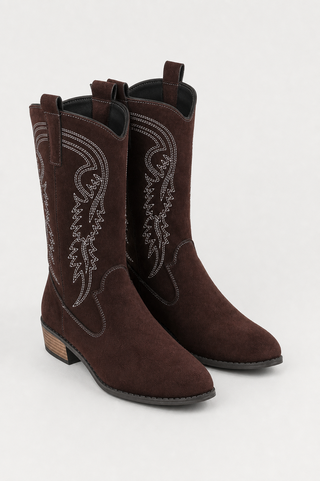 Bottes Santiags en Daim Marron Foncé Brodées Western