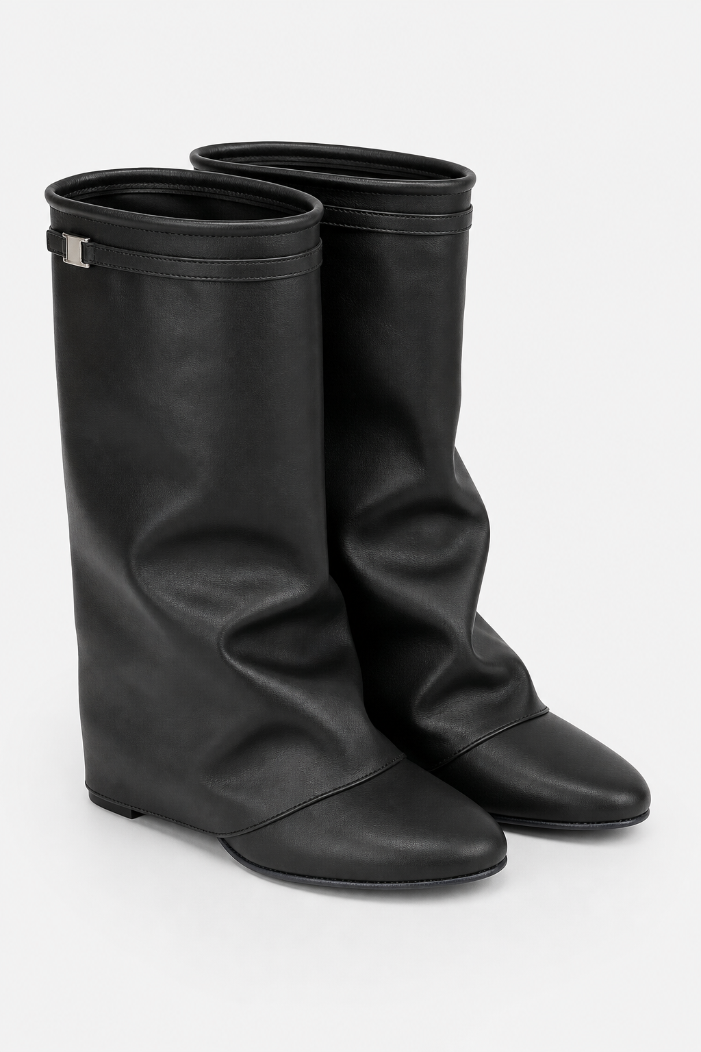 Bottes Mi-Mollet Plissées Noires à Bout Pointu