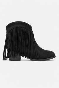 Bottines Bohème en Simili Daim Noir à Franges