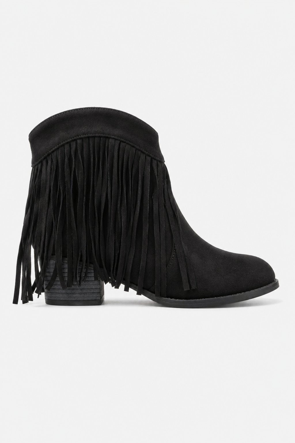 Bottines Bohème en Simili Daim Noir à Franges