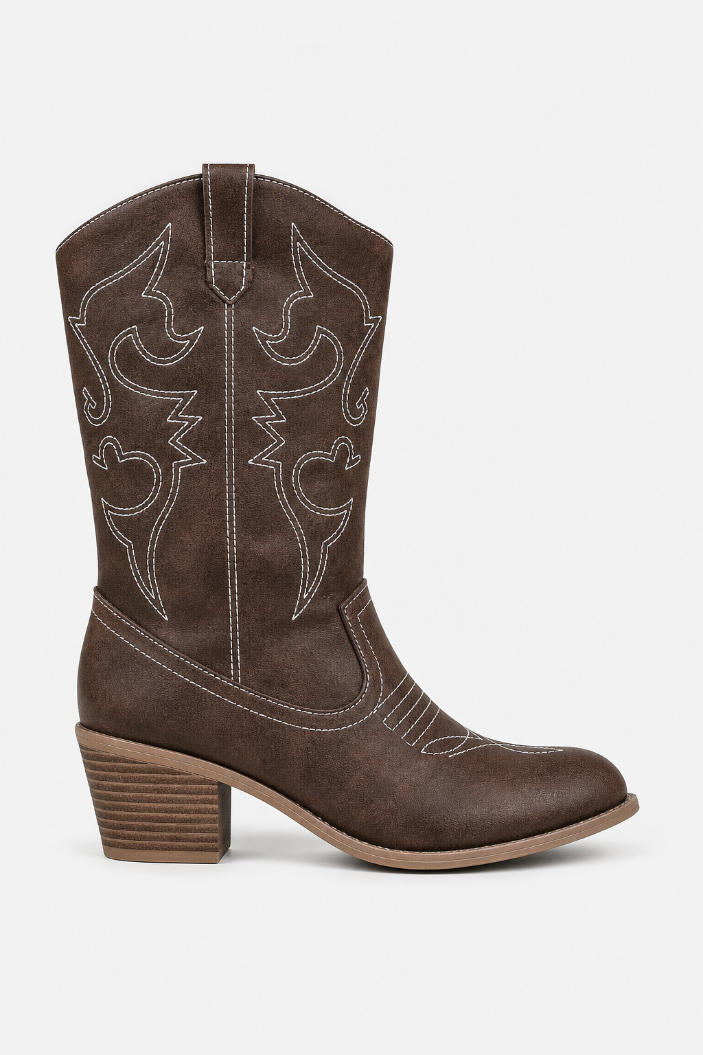 Bottes Santiags en Similicuir Marron à Broderie Western