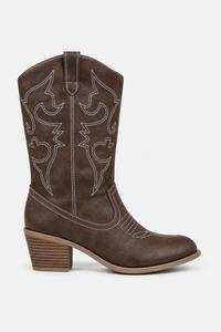 Bottes Santiags en Similicuir Marron à Broderie Western