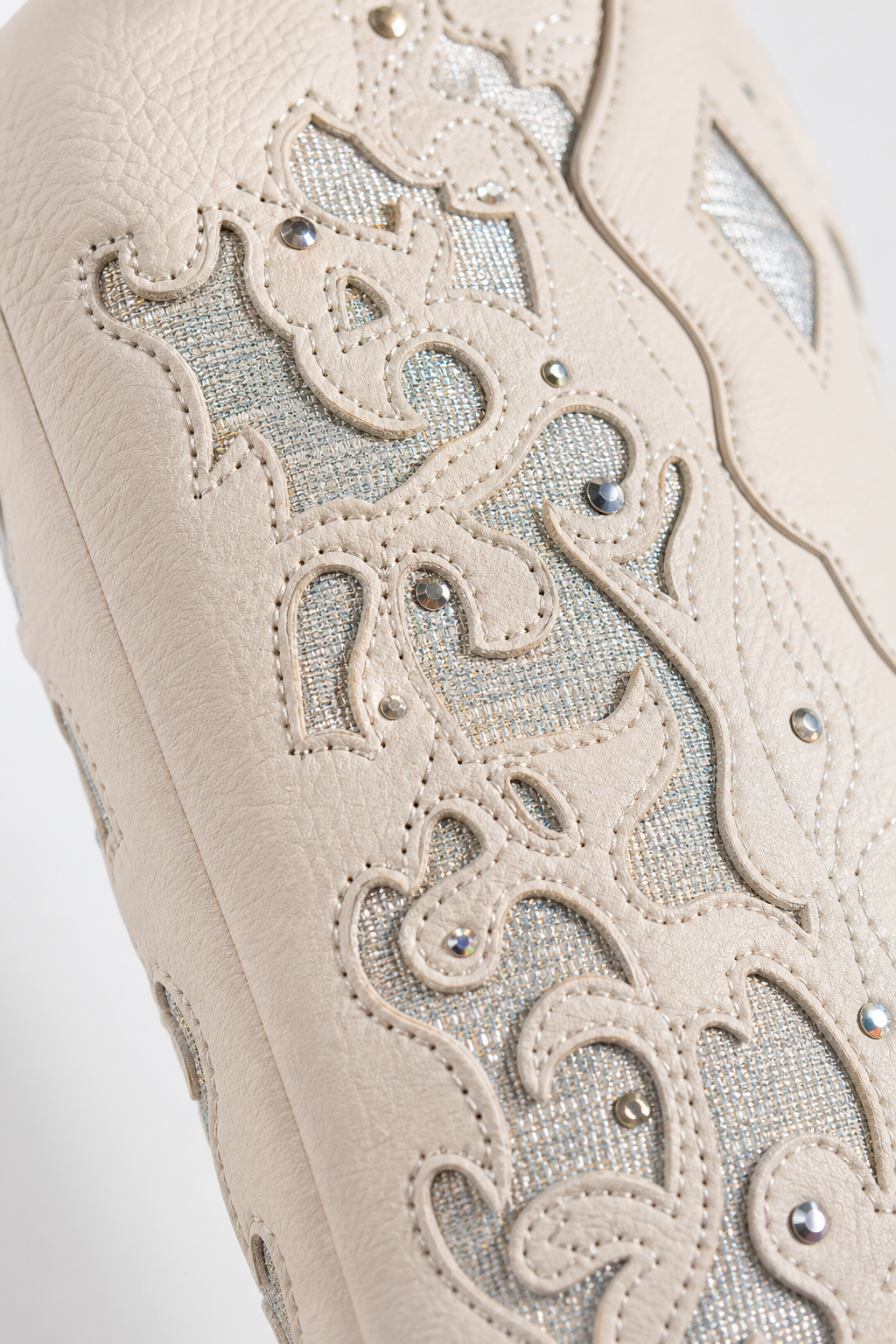 Bottes Western Crème à Broderies Argentées Brillantes