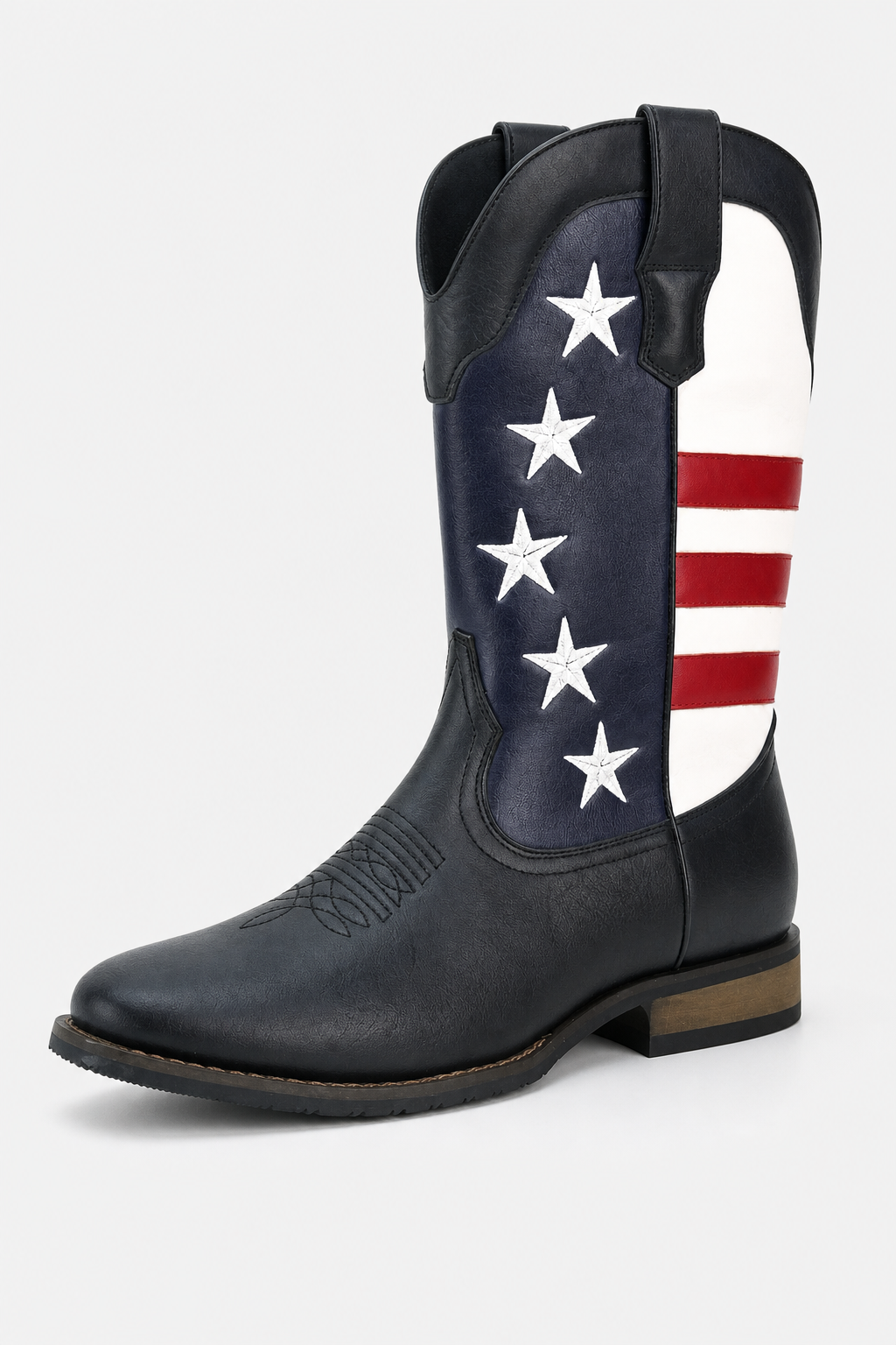 Botte de Cowboy Noire à Drapeau Américain et Étoiles