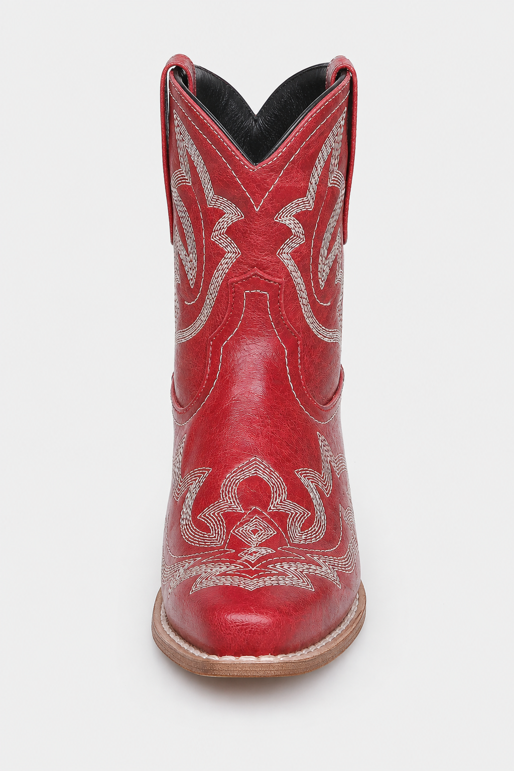 Bottines Santiags Rouges en Similicuir avec Broderies
