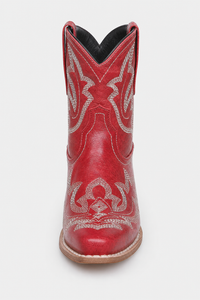 Bottines Santiags Rouges en Similicuir avec Broderies