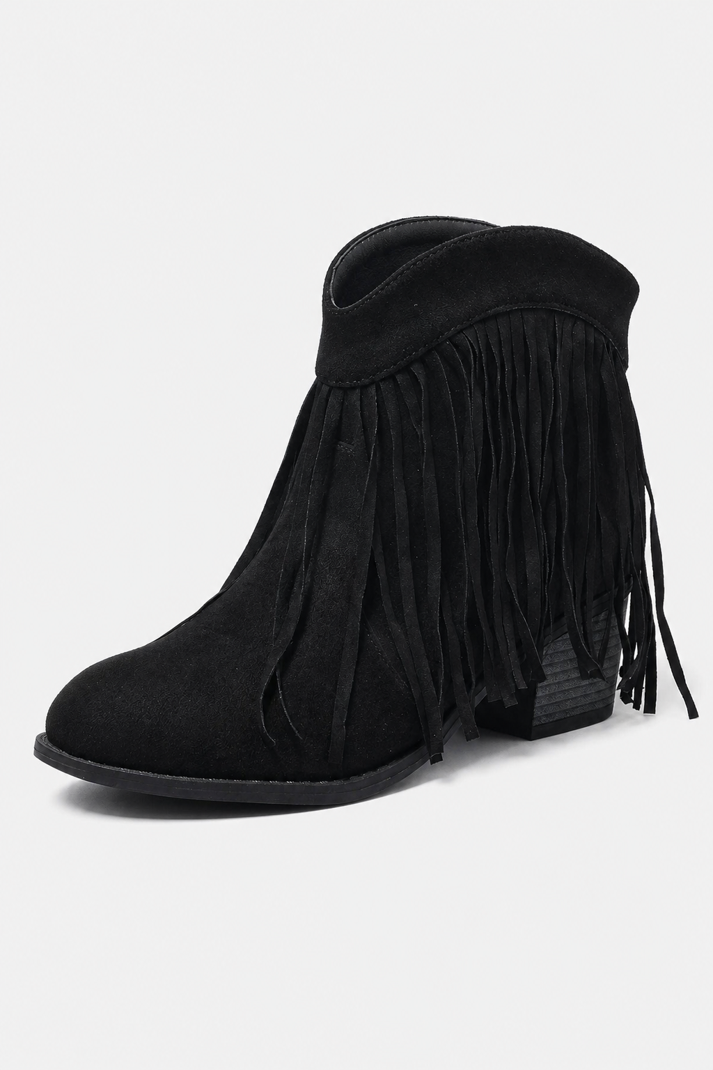 Bottines Bohème en Simili Daim Noir à Franges