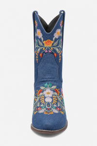 Bottines Santiags en Jean Bleu à Broderies Florales
