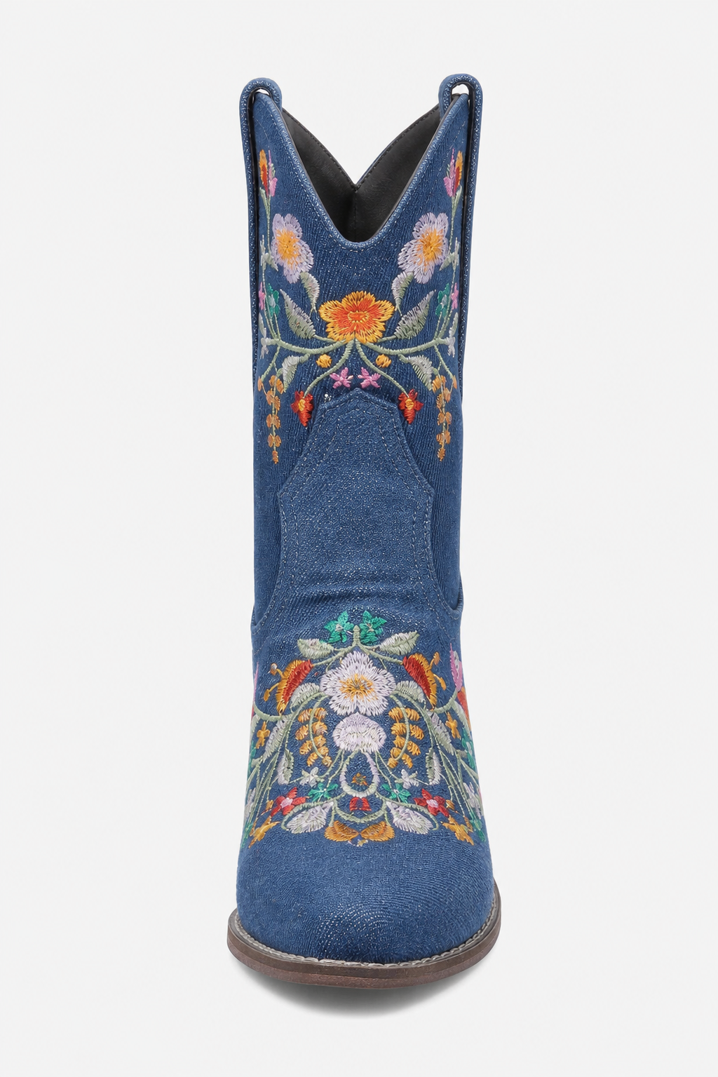 Bottines Santiags en Jean Bleu à Broderies Florales