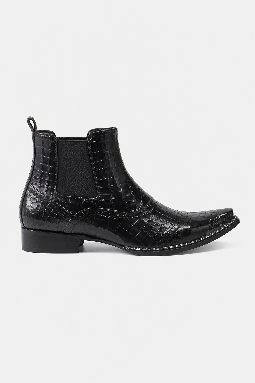 Bottines Homme Noires Façon Croco à Bout Pointu Métal