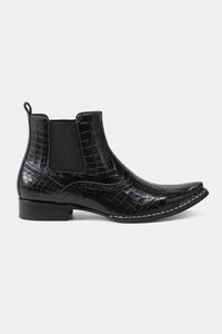 Bottines Homme Noires Façon Croco à Bout Pointu Métal