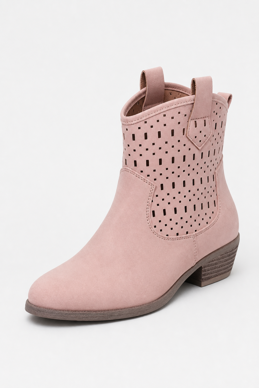 Bottines Western en Daim Rose Poudré Perforées