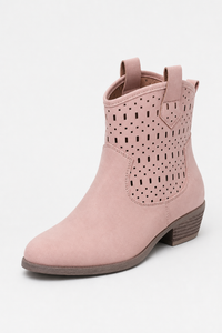 Bottines Western en Daim Rose Poudré Perforées