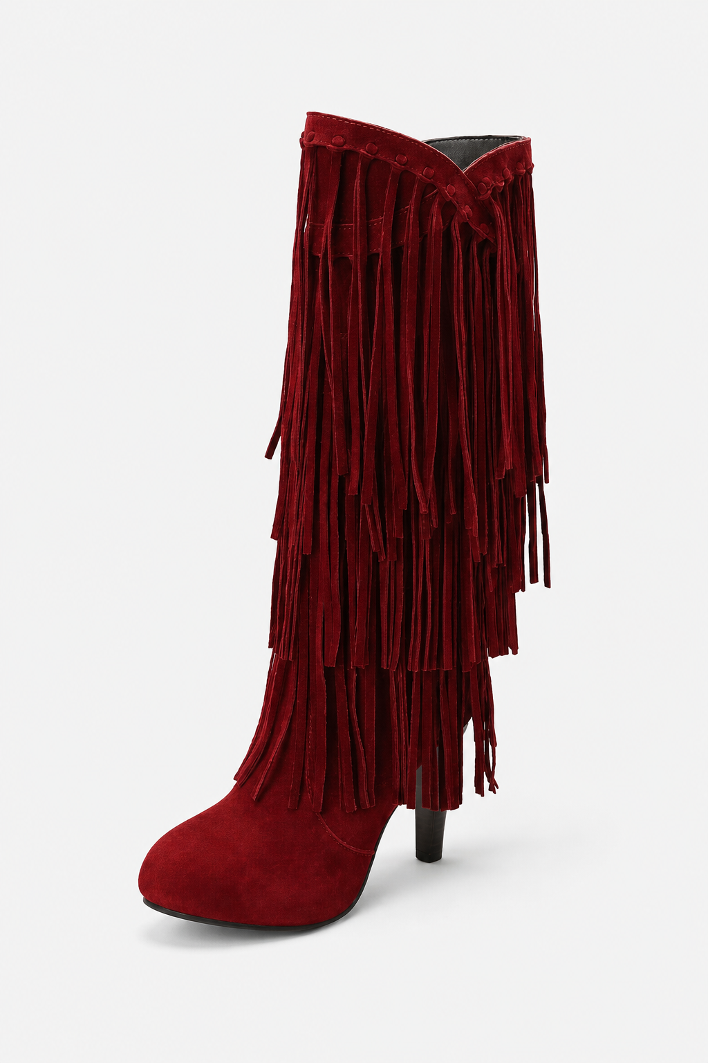 Bottes en Daim Bordeaux à Franges et Talon Haut