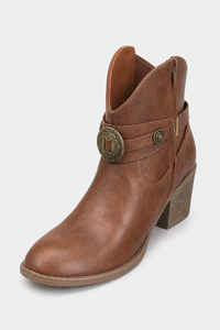 Bottines Western en Similicuir Marron à Médaillon